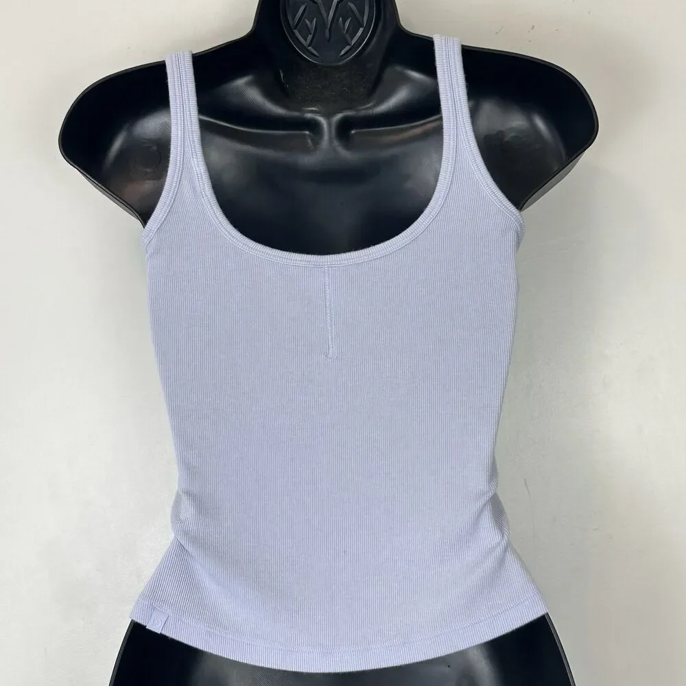 Lululemon Hold Tight Sweetheart Tank Top Serene Blue Sz 4 Ribbed LW1FR5S Casua